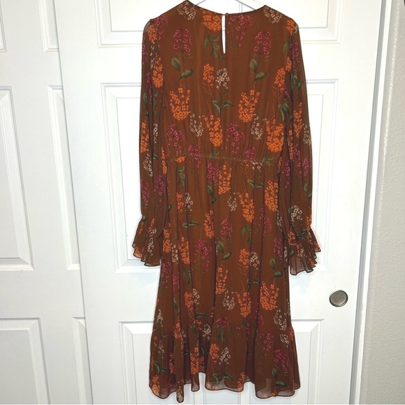 Gibson Latimer Floral Print Long Sleeve Midi Dress Brown Orange Size Unknown - Picture 2 of 6